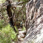 Rock outcrop on right of track