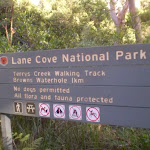 Lane Cove National Park sign beside the track