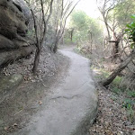 Track leading beside a rock wall