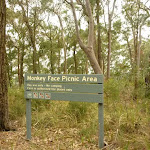 Sign showing Monkey Face Picnic Area near Monkey Face viewpoint in the Watagans