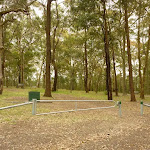 Locked gate and green track marker, near Mt Sugarloaf car park