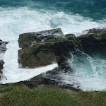Waves crashing against rocks at Bogey Hole