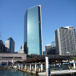 Looking at the Circuar Quay Ferry wharf from the water