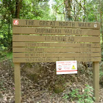 Ourimbah Valley Trackhead sign on the north side of Palm Grove NR