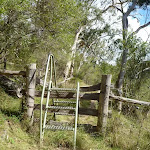 Stile climbing over a timber fence